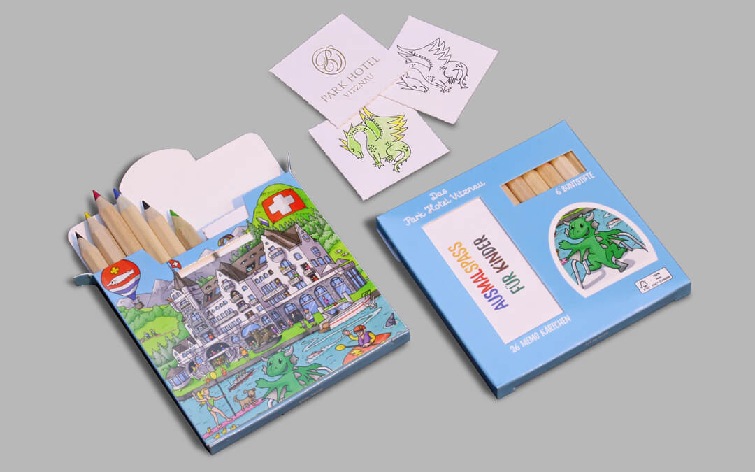 Memo set standard natur buntstifte mit individueller bedruckung und kaertchen
