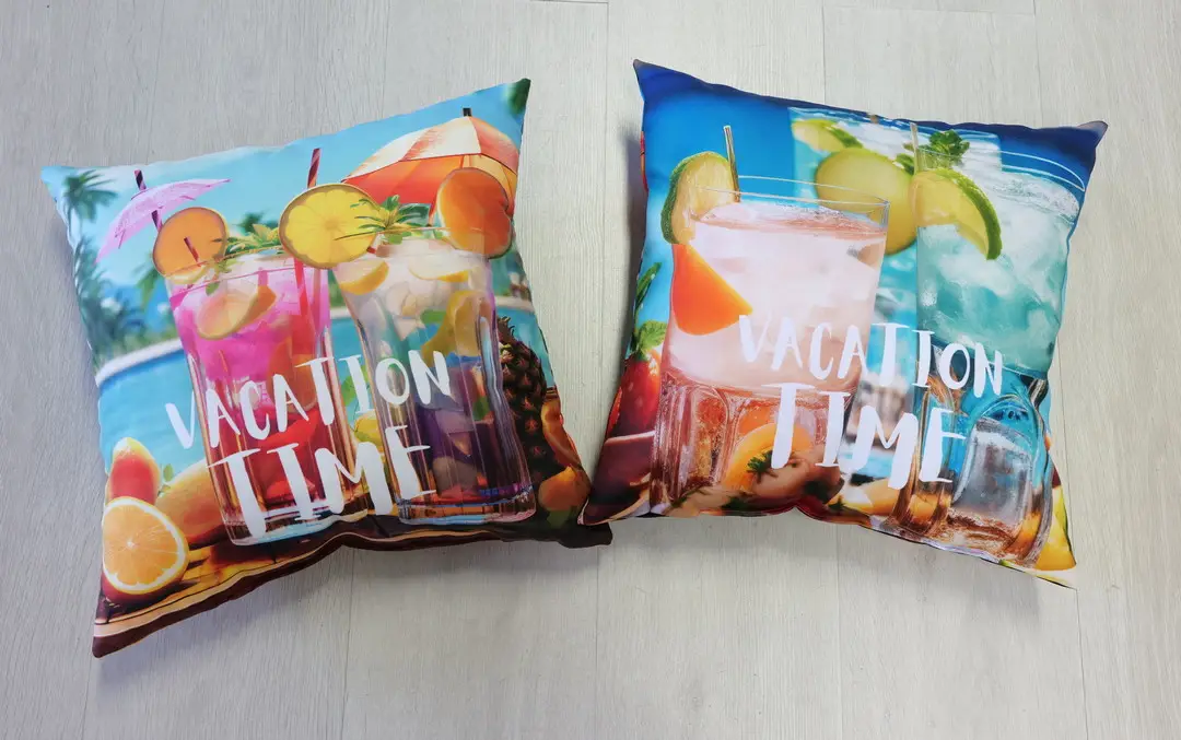 Pillows imprint on flat microfibre on the left waterproof option on the right